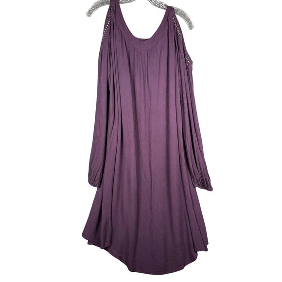 Knox Rose Purple Gauze Shift Dress XXL Cold Shoulder Studded Keyhole Boho Edgy - Picture 7 of 8